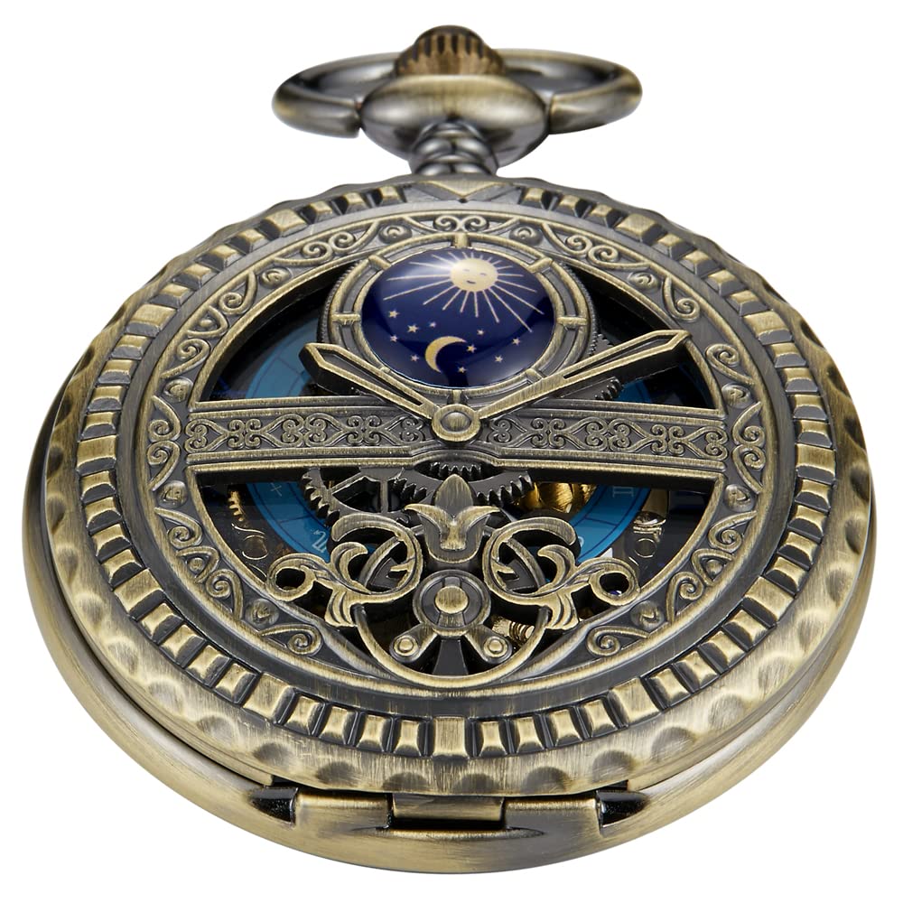 Vintage Mechanical Men's Pocket Watch, Roman Dial Clock Hand Wind Pocket Watch for Men with FOB Chain Gift